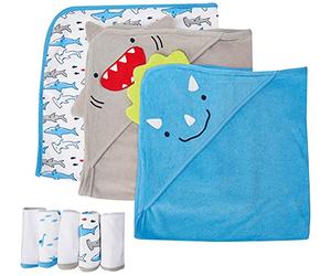 Simple Joys by Carter's Baby Boys' 8-Piece Towel and Washcloth Set Winter Accessory, Shark, One Size