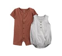 Simple Joys by Carter's baby-boys Button Rompers, Pack of 2, Brown/Grey Stripe, 0-3 Months