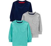 Simple Joys by Carter's Baby Boys' Long-Sleeved Shirts, Pack of 3, Blue/Grey/Navy, 12 Months