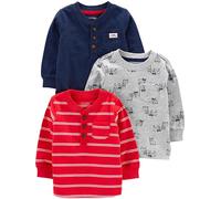 Simple Joys by Carter's Baby Boys' Long-Sleeved Shirts, Pack of 3, Grey Dogs/Navy/Red Double Stripe, 12 Months