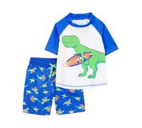 Simple Joys by Carter's Toddlers and Baby Boys' Swimsuit Trunk and Rashguard Set, Blue White Dinosaur, 6-9 Months