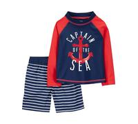 Simple Joys by Carter's Baby Boys' Swimsuit Trunk and Rashguard Set Rash Guard, Navy Red Anchor/White Stripes, 6-9 Months