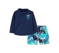 Simple Joys by Carter's Baby Boys' Swimsuit Trunk and Rashguard Set Rash Guard, Navy White Tropical, 12 Months