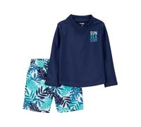 Simple Joys by Carter's Baby Boys' Swimsuit Trunk and Rashguard Set Rash Guard, Navy White Tropical, 6-9 Months