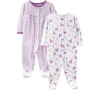 Simple Joys by Carter's Baby Girls' 2-Pack Cotton Snap Footed Sleep and Play, Purple Dots/White Unicorn, Preemie