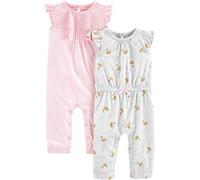 Simple Joys by Carter's baby-girls 2-pack Fashion Jumpsuits, Grey Swans/Pink Stripe, Newborn