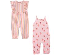 Simple Joys by Carter's baby-girls 2-pack Fashion Jumpsuits, Pink Strawberries/White Vertical Stripe, Newborn