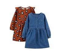 Simple Joys by Carter's Baby Girls' 2-Pack Long-Sleeve Dress Set Casual, Chambray/Cheetah, 5 Years (Pack of 2)