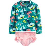 Simple Joys by Carter's Baby Girls' 2-Piece Assorted Rashguard Sets, Green Floral/Pink Stripes, 6-9 Months