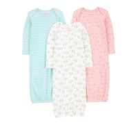 Simple Joys by Carter's Baby Girls' 3-Pack Cotton Sleeper Gown, Blue Ducks/Pink Animal/White Floral, Newborn
