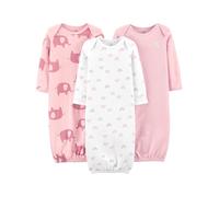 Simple Joys by Carter's Baby Girls' 3-Pack Cotton Sleeper Gown, Light Pink Bunny/White Rainbow/Elephants, Newborn