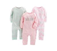Simple Joys by Carter's baby-girls 3-pack JumpsuitsRompers, Mint Green Fruit/Pink/White Dinosaur, 0-3 Months