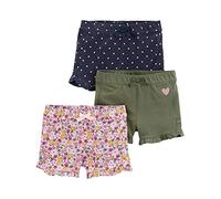 Simple Joys by Carter's Baby Girls' 3-Pack Knit Shorts, Denim Dots/Olive Hearts/Pink Floral, 3 Years (Pack of 3)
