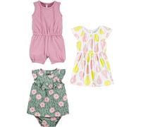 Simple Joys by Carter's Baby-Girls 3-Pack Romper, Sunsuit and Dress, Dots/Flowers/Pears, Newborn