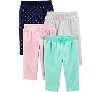 Simple Joys by Carter's Baby Girls' 4-Pack Fleece Pants Casual, Aqua Green/Light Grey/Light Pink/Navy Dots, 0 Months (Pack of 4)