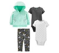 Simple Joys by Carter's Baby Girls' 4-Piece Jacket, Trouser, and Bodysuit Set, Black Dots/Mint Green Unicorn/White Snowflake/Floral, 0 Months