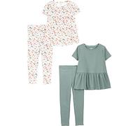 Simple Joys by Carter's Baby Girls' 4-Piece Playwear Set, Bottle Green/White Floral, 12 Months (Pack of 2)