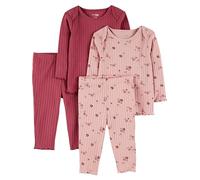Simple Joys by Carter's Baby Girl's 4-Piece Textured Set Sweater, Light Burgundy/Pink Floral, 3-6 Months (Pack of 2)