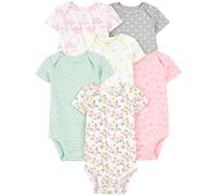 Simple Joys by Carter's Baby Girl's 6-Pack Short-Sleeve Bodysuit, Multicolour/Dinosaur/Floral/Forest Animals/Fruit/Hearts, 0 Months (Pack of 6)