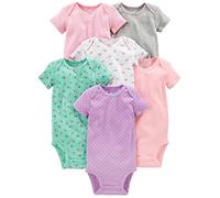 Simple Joys by Carter's Baby Girl's 6-Pack Short-Sleeve Bodysuit, Multicolour/Elephant/Floral/Hearts/Stripes, Premature (Pack of 6)