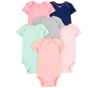 Simple Joys by Carter's Baby Girl's 6-Pack Short-Sleeve Bodysuit, Multicolour/Solid Colors, 0 Months (Pack of 6)