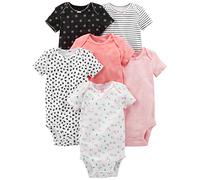 Simple Joys by Carter's Baby Girl's 6-Pack Short-Sleeve Bodysuit, Pink/Black/White, 0-3 Months (Pack of 6)