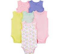 Simple Joys by Carter's Baby Girls' 6-Pack Sleevless Bodysuit, Multicolour/Floral/Forest Animals/Fruit, 0 Months (Pack of 6)