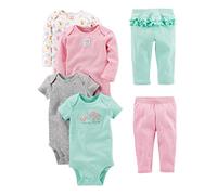 Simple Joys by Carter's Baby Girls' 6-Piece Bodysuits (Short and Long Sleeve) and Pants Set, Aqua Green Elephant/Grey Dots/Pink Stripes/White Forest Animals, 3-6 Months