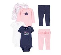 Simple Joys by Carter's Baby Girls' 6-Piece Bodysuits (Short and Long Sleeve) and Pants Set, Multicolor/Dots/Floral/Hearts/Turtle, Newborn