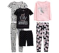 Simple Joys by Carter's Baby Girl's 6-Piece Snug Fit Cotton Pajama Set, Black Dots/Grey Panda/Pink Owl, 18 Months (Pack of 3)