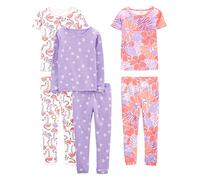 Simple Joys by Carter's Baby Girl's 6-Piece Snug Fit Cotton Pajama Set, Lilac Dots/White Flamingo/Floral, 12 Months (Pack of 3)