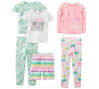 Simple Joys by Carter's Baby Girl's 6-Piece Snug Fit Cotton Pajama Set, Mint Green Rainbow/Pink/White Dinosaur/Stripes/Unicorn, 6-9 Months (Pack of 3)