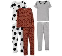Simple Joys by Carter's Baby Girls' 6-Piece Snug-Fit Cotton Pyjama Set, Pack of 3, Brown Animal Print/Grey Polka Dot/White Stripes, 12 Months