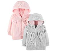 Simple Joys by Carter's Baby Girls' 2-Pack Fleece Full Zip Hoodies Hooded Sweatshirt, Light Grey/Pink, 0 Months (Pack of 2)