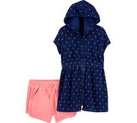 Simple Joys by Carter's Baby Girls' Hooded Cover-Up And Shorts, Pack of 2, Navy Dots/Pink, 18 Months