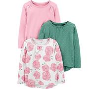 Simple Joys by Carter's Baby Girls' Long-Sleeve Shirts, Green Dots/Pink/Floral, 4 Years (Pack of 3)