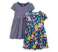 Simple Joys by Carter's Baby Girls' Short-Sleeve and Sleeveless Dress Sets, Pack of 2 Casual, Navy Floral Print/White Stripes, 2 Years