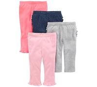 Simple Joys by Carter's Baby Girls' Trouser, Pack of 4, Coral Pink/Grey/Navy Dots/Pink, 3-6 Months