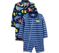 Simple Joys by Carter's Boys' 1-Piece Zip Rashguards, Pack of 2, Navy Sea Friends/Purple Stripes, 3 Years