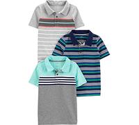 Simple Joys by Carter's Boys' 3-Pack Short Sleeve Polo, Grey/Mint Green/Navy Stripe, 5