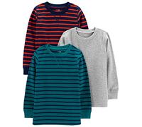 Simple Joys by Carter's Boys' 3-Pack Thermal Long Sleeve Shirts, Grey Heather/Navy Stripes/Teal Green, 4-5 Years (Pack of 3)