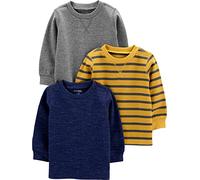 Simple Joys by Carter's Boys' 3-Pack Thermal Long Sleeve Shirts, Grey/Navy Heather/Yellow Stripes, 6-9 Months (Pack of 3)