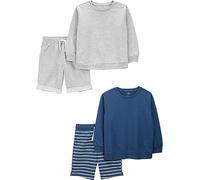 Simple Joys by Carter's Baby Boys' 4-Piece French Terry Long-Sleeve Shirts and Shorts Playwear Set, Grey/Navy, 4-5 Years (Pack of 4)