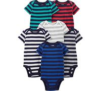 Simple Joys by Carter's Boys' 6-Pack Short-Sleeve Bodysuit, Grey/Navy/White/Multi Stripe, 3-6 Months
