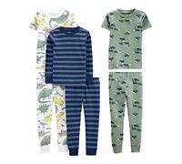 Simple Joys by Carter's Boy's 6-Piece Snug Fit Cotton Pajama Set, Blue Stripes/Green Construction/White Dinosaur, 3 Years (Pack of 3)