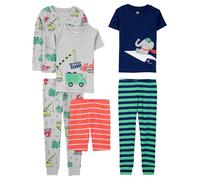 Simple Joys by Carter's Boys' 6-Piece Snug Fit Cotton Pajama Set, Green Stripes/Grey Trucks/Navy Elephant/Orange Stripes, 24 Months (Pack of 3)