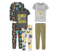 Simple Joys by Carter's Boys' 6-Piece Snug-Fit Cotton Pyjama Set, Pack of 3, Dark Grey Monster/Grey Heroes/White Trucks/Stripes, 5 Years