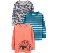 Simple Joys by Carter's Boys' Long-Sleeve Shirts, Pack of 3 Baby and Toddler T Set, Camo/Monster Trucks/Stripe, 12 Months