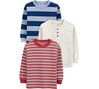 Simple Joys by Carter's Boys' Long-Sleeve Shirts, Pack of 3 Baby and Toddler T Set, Ivory Space Dye/Maroon Stripe/Navy Rugby Stripe, 12 Months