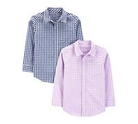 Simple Joys by Carter's Boys' Long-Sleeve Woven Shirt, Pack of 2, Blue Gingham Plaid/Purple Gingham Plaid, 12 Months